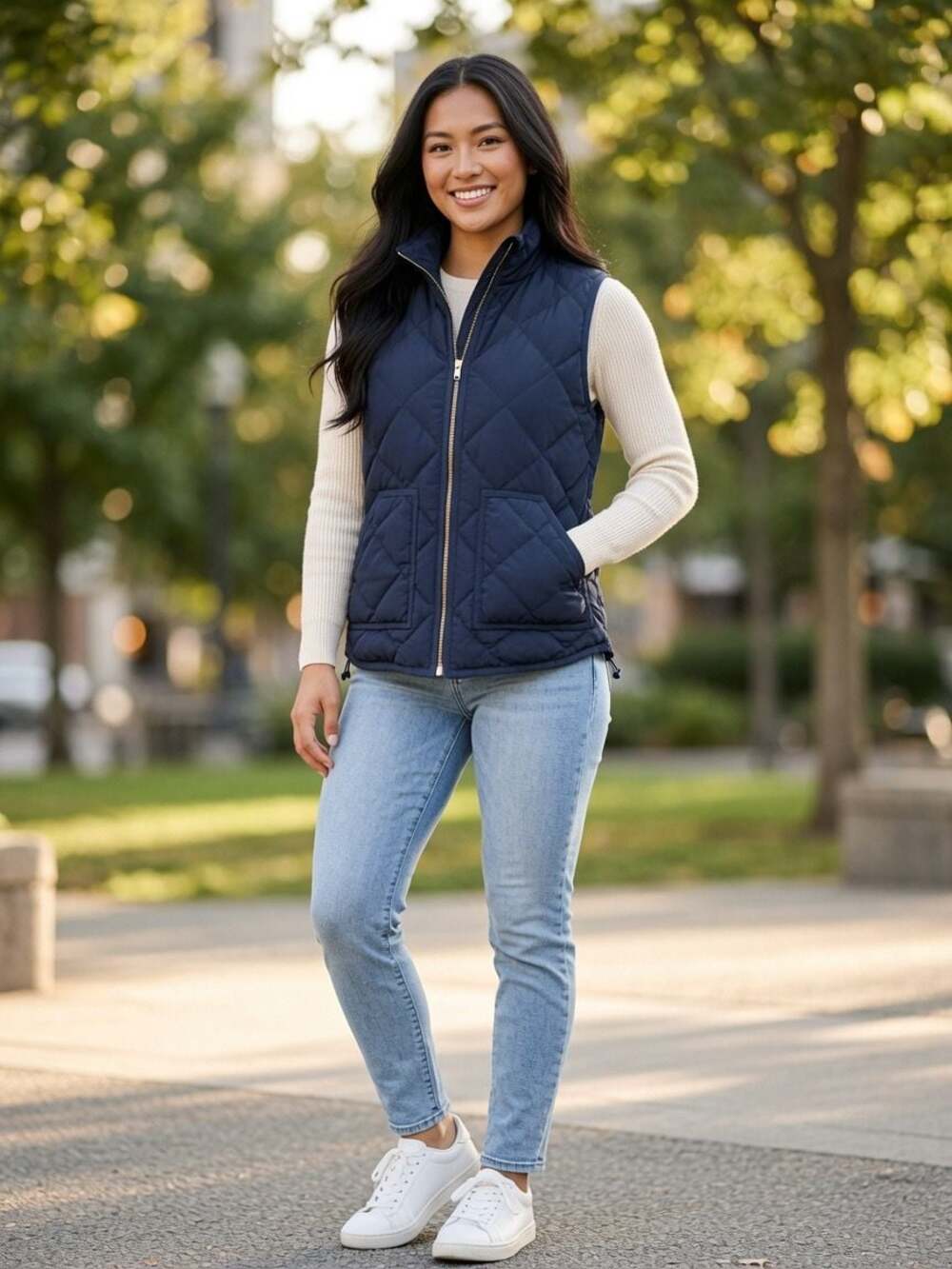 J.Crew Navy Quilted Feather Down Puffer Vest - XS Excellent Condition